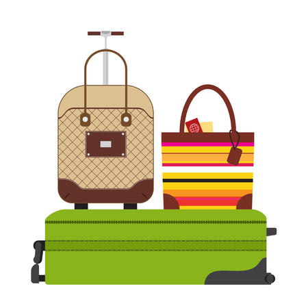 Colorful different types of luggage. Flat design. Vector. Isolated on white backgroundのイラスト素材