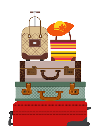 Colorful different types of luggage. Flat design. Vector. Isolated on white backgroundのイラスト素材