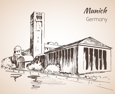Deutschesmuseum, Germany museum. Munchen, Germany sketch isolated on white backgroundのイラスト素材