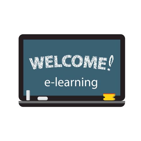 Symbol of e-learning with desk, notebook and other things at home. Isolatedのイラスト素材