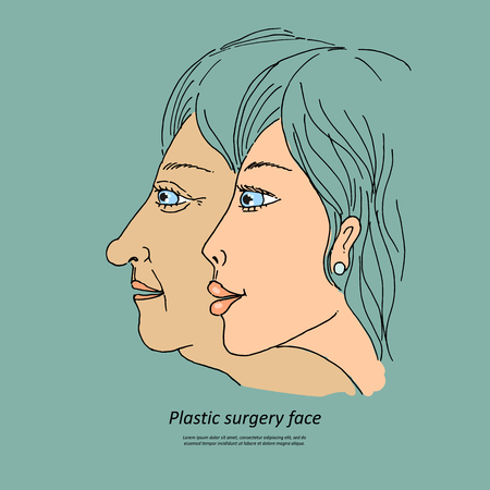 Plastic surgery face. Caring for the environment ecology. Sweet illustration of hand-drawn cartoon-styleのイラスト素材