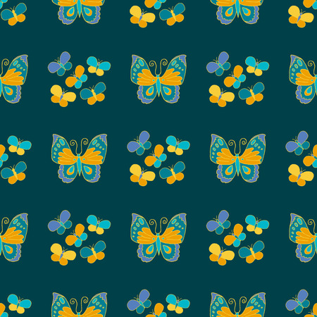 Seamless pattern, hand drawn vector illustration made of colorfull butterflieの写真素材