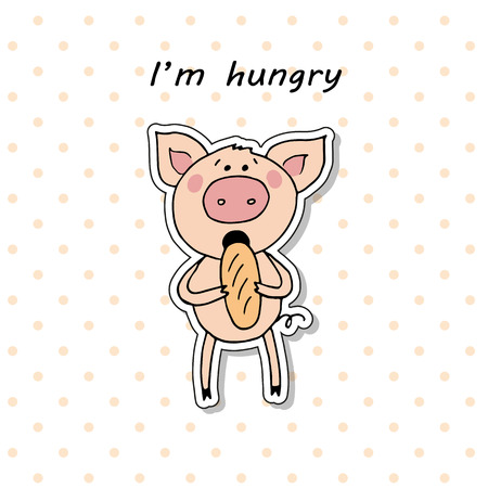 Cute pig eating bread.のイラスト素材