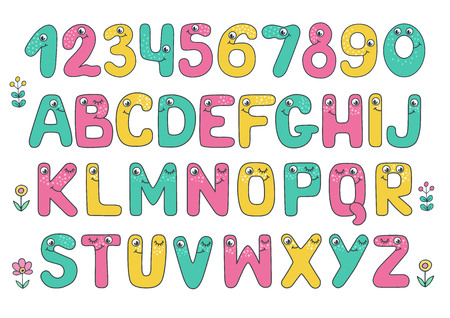 Kids alphabet with eyes and numeralのイラスト素材