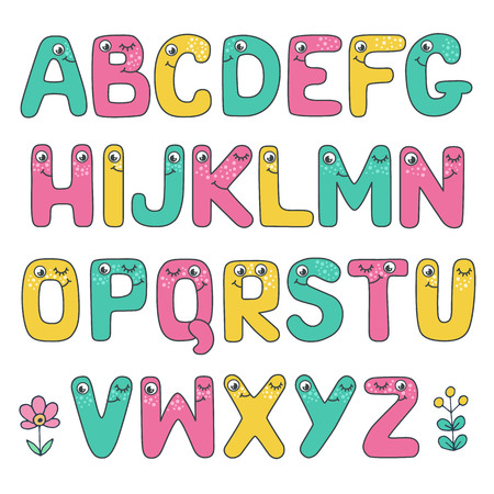 Funny Kids alphabet with eyesのイラスト素材