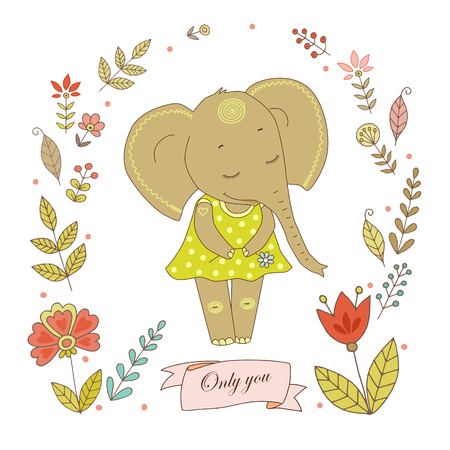 Lovely elephant with vintage frame for your designのイラスト素材