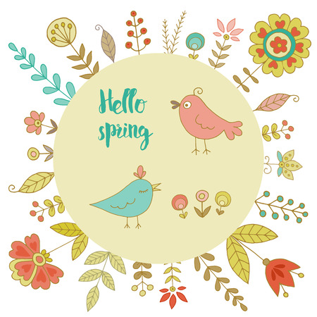 Vintage frame for your design with birds and flowersのイラスト素材