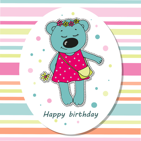 Cute bear with closed eyes in yellow dressのイラスト素材