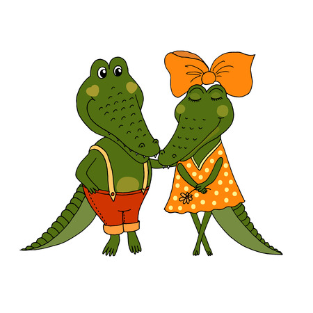 Two cute crocodiles fallen in loveのイラスト素材