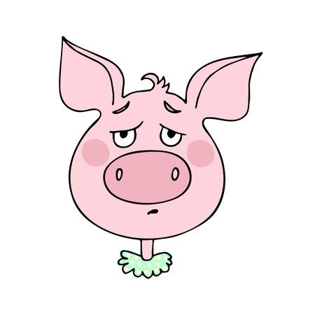 The cute pig has an expression of sadness and longing. Vector illustration of cartoon styleのイラスト素材