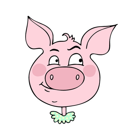 The cute pig has an expression of curiosity. Vector illustration of cartoon styleのイラスト素材