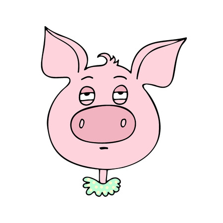 The cute pig has an expression of boredom and fatigue. Vector illustration of cartoon styleのイラスト素材