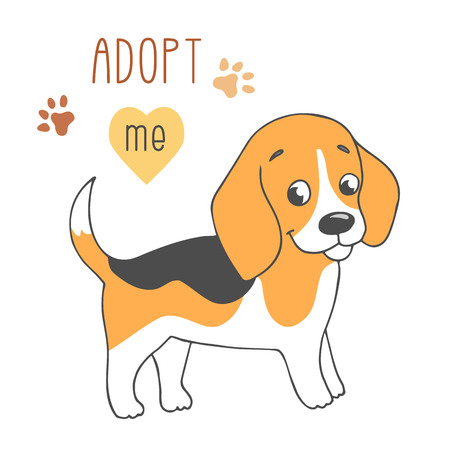 Cute dog cartoon illustration with Adopt me text.のイラスト素材
