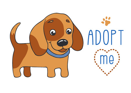 Cute dog vector illustration, with Adopt me text.のイラスト素材