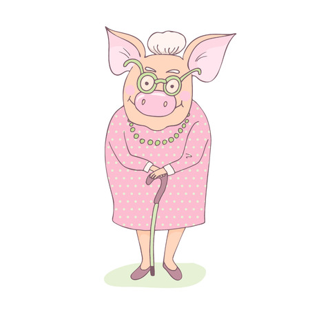 Cute and pretty pig grandmotherのイラスト素材