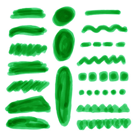 Realistic watercolor boxes and underlines for text in green colorのイラスト素材