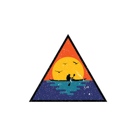 Vintage Kayak Adventure Stamp Logo in Triangle shape applied for Community logo design inspiration.のイラスト素材
