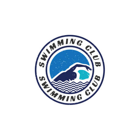 Vintage Swimming Sport Stamp Sticker Emblem Label applied for swimming and pool logo design inspiration.のイラスト素材