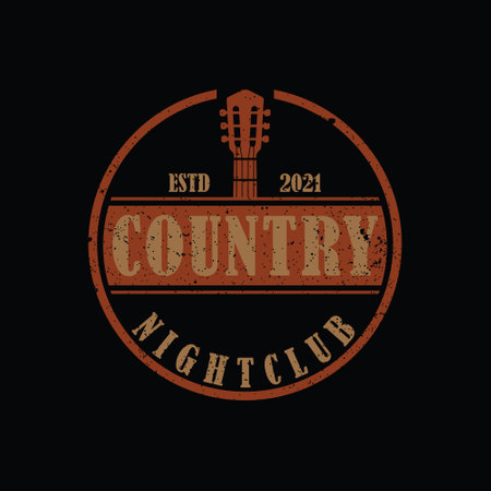 Country Guitar Music Western Vintage Retro Saloon Bar Cowboy logo designのイラスト素材