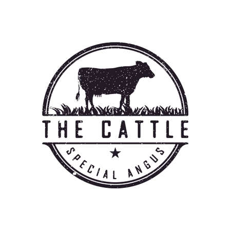 Retro Vintage Cattle Angus Beef Emblem Label Livestock logo design vectorのイラスト素材