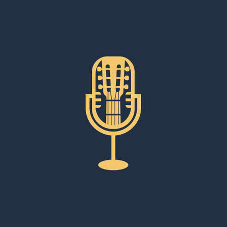 An illustration of guitar and mic logo vector applied for music podcast logo design inspirationsのイラスト素材