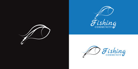 Abstract lettering Fishing Community Logo applied for the fishing community logo presented with multiple background colors and it is suitable for the fishing logo designのイラスト素材