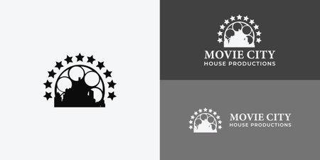 Silhouette City movie logo design inspiration is presented with multiple background colors and it is suitable for the movie production company logo design inspiration templateのイラスト素材