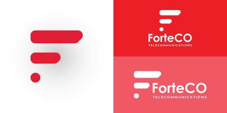 abstract initial letter F logo in red color isolated in white background applied for telecom tech company logo also suitable for the brands or companies that have initial name Fのイラスト素材