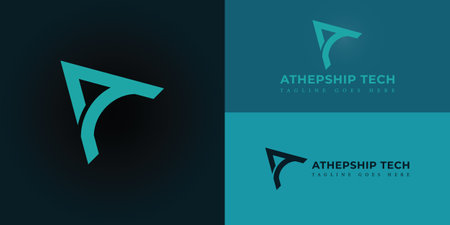 Abstract initial letter AT or TA logo in soft blue color isolated in blue background applied for business technology company logo also suitable for the brands or companiesのイラスト素材