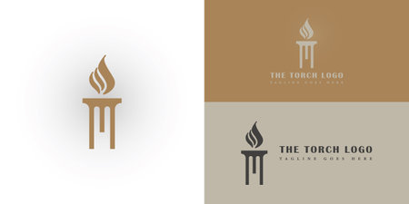 Initial Letter T Burning Torch Fire Flame with Pillar column logo design presented with multiple white and gold background colors. The logo is suitable for the sports industry logoのイラスト素材