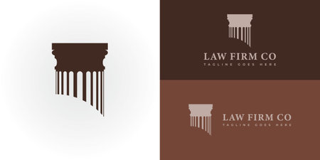 Abstract Shioulette Pillar and Lettering Law Firm Logo in brown color presented with multiple white and brown background colors. The logo is suitable for Law and Legal company logoのイラスト素材