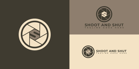Abstract brown shutter camera logo with the letter S in the circle presented with multiple brown...