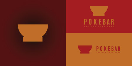 The Poke Bowl Logo in orange color presented with multiple brown and orange background colors. The logo is suitable for food and restaurant business logo design inspirationのイラスト素材