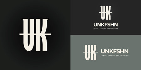 Abstract initial letter UK or KU logo in white bone color isolated on multiple background colors. The logo is suitable for luxury fashion icon logo design inspiration templates.のイラスト素材