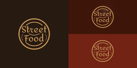 Street food typography premium logo in gold color isolated on multiple background colors. The logo is suitable for street food businesses and restaurant logo vector designのイラスト素材