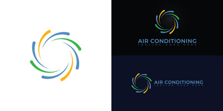 Air conditioning cooling and heating house blower fan icon symbols in multiple colors isolated on multiple background colors. The logo is suitable for air conditioning installationのイラスト素材