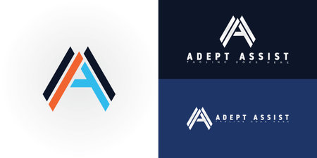 Modern initial vector letter A or AA logo in orange-blue color isolated on multiple background colors. The logo is suitable for plumbing and gas business logo design inspirationのイラスト素材