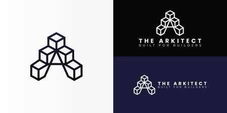 A minimalist, isometric, line-art  featuring interconnected cubes that form a stylized A. It symbolizes a complex yet structured AI operating system.のイラスト素材