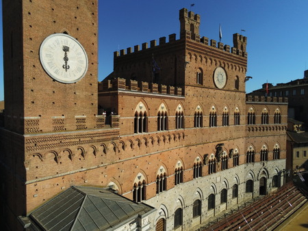 Eat tower in Siena city drone viewのeditorial素材