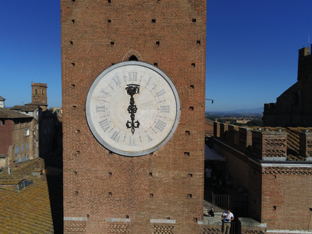 Eat tower in Siena city drone view