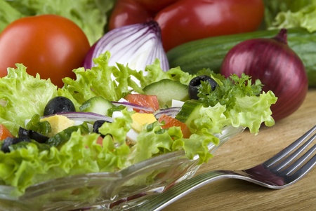   Fresh Greek salad on a platterの写真素材