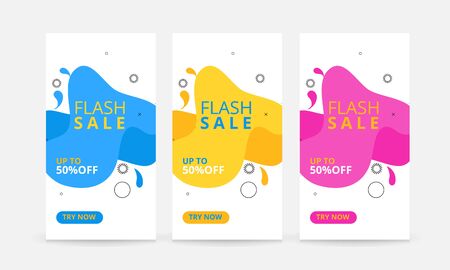 Set of flash sale banners with dynamic modern liquid mobile concept. special offer and sale banner discount up to 50% template designのイラスト素材