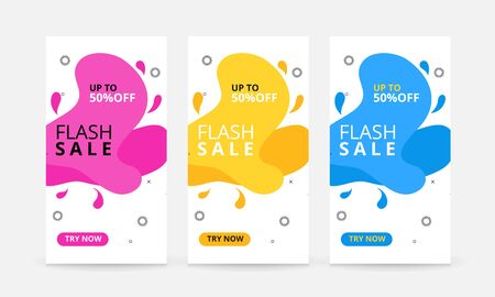 Set of flash sale banners with dynamic modern liquid mobile concept. special offer and sale banner discount up to 50% template designのイラスト素材