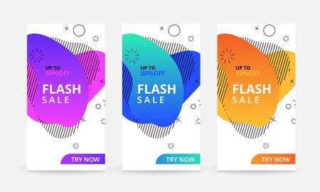 Set of flash sale banners with dynamic modern liquid mobile concept. special offer and sale banner discount up to 50% template designのイラスト素材