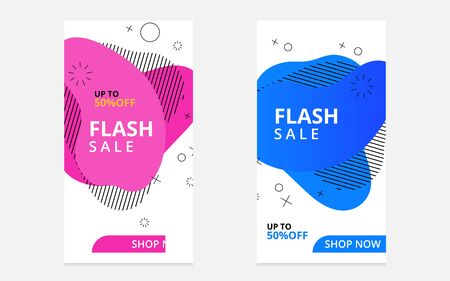Set of flash sale banners with dynamic modern liquid mobile concept. special offer and sale banner discount up to 50% template designのイラスト素材