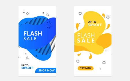 Set of flash sale banners with dynamic modern liquid mobile concept. special offer and sale banner discount up to 50% template designのイラスト素材