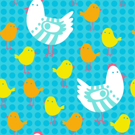 Chicken and chick seamless vector pattern.のイラスト素材