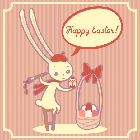 Vector easter greeting card with cute bunnie girl.のイラスト素材