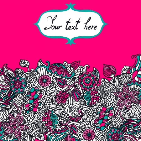 Colorful vector card with floral pattern and frame.のイラスト素材