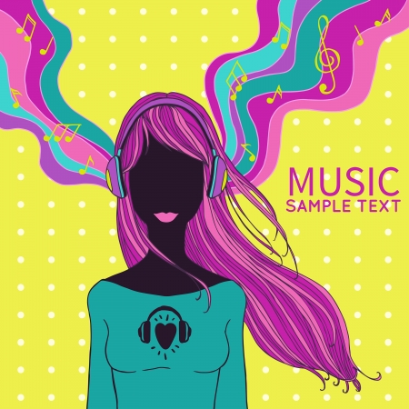 Young woman with headphones vector illustration.のイラスト素材